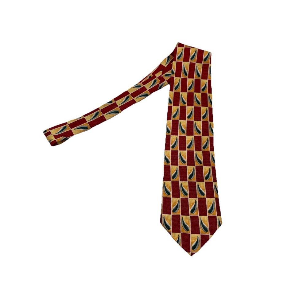 Versace Silk Tie Red Gold Geometric Paisley‎ Made Italy Designer Luxury Mens